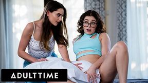 ADULT TIME - Teen Leana Lovings Scissors With PAWG Lesbian Roommate After She's Caught Watching Porn