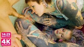 4K - Two Tattoo Girls Get Anal Fucked by a Very Big Dick (MOV)