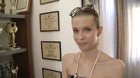Small titted chick is bouncing on monster cock in POV