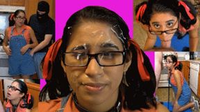 Babysitter eRica is caught stealing the family silver, gets chained up, fucked, fish hooked & has her pigtails used as handlebars