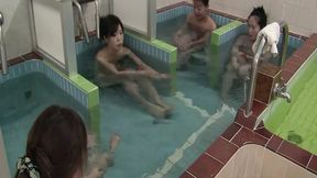 Splashing nymphs get ravished by a debauched gent in a steamy Japanese bathhouse escapade