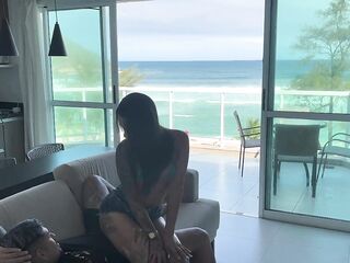 I came back from the beach lustful and came hard on the bandit's cock