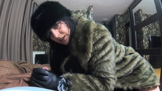 Cheating wife sucking cock while wearing fur coat