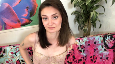 Skinny natural amateur Ronnie Kim stripping on couch