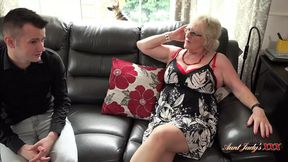 Sexy granny Claire lures geek dude into her XXX fantasy