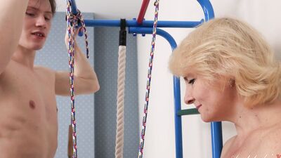 AuntJudysXXX - 48yo Mature MILF Stepmom Nadine Interrupts Her Stepson's Workout