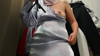 Dirty Voyeur: Extreme Hairy MILF Struggles In Sexy Nylons, Fitting Room Fornication