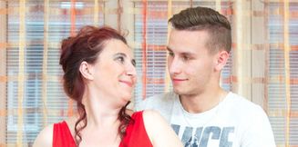 Curvy mature lady with big natural tits sucks her Toyboy's dick and gets fucked hard