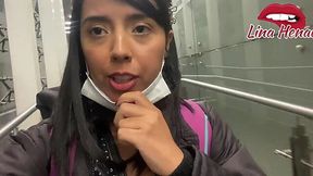 Public masturbation leads to juicy pussy squirt on plane