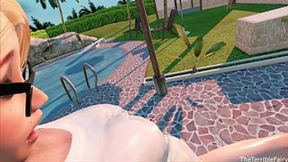 Two Plump Women Engage in Continuous Sex Near the Pool