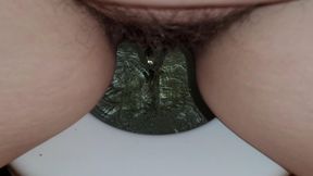 Extreme Closeup Hairy Pussy Pissing Into Toilet