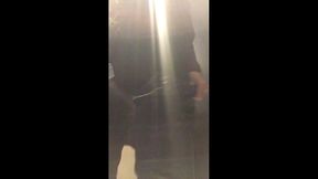 a slender brunette pisses in the public toilets of shopping malls. collection of 2 videos: pissing in winter and summer