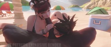 Dva & tracer Sharing big bbc on beach