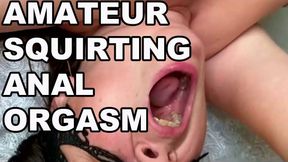 Hairy Pussy Amateur Has a Squirting Orgasm - Double Penetration Dildo & Cock in One Asshole