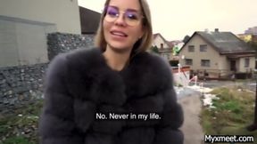 Cute Long-Haired Ukrainian Persuaded to Have Outdoor Sex with a Stranger