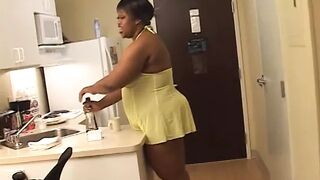 African women leans over into bed and blows on a white dick