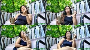 Petite Asian enjoying a smoke break in her backyard in a swing volume 32 Non Nude ****mp4****