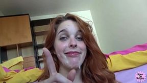 Slim Red-Haired Girl Gulps Down Cum