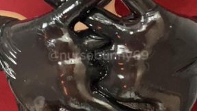 Black nitrile glove ASMR black mask and sheer corset