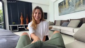A Russian blonde with a big ass entertains a guest with passionate sex in her villa.