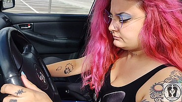 CAR PEDAL PUMPING FETISH BIG TITS TOP LESS HIGH HEELS