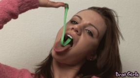 001 - Cute Addison Chews Gum and Blows Various Bubbles (WMV)