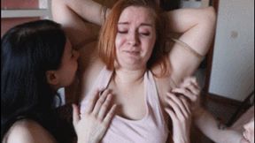 Girls tickle and lick bound Ann's armpits (FULL HD MP4)