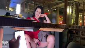 Jolie Butt moans in public when BF stimulates her pussy with remote toy