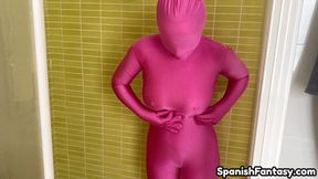 Zentai Girl peeing on herself #1