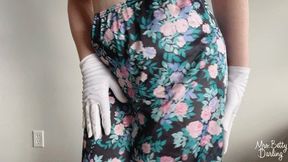 Floral Slip Pink String Bikini Panties White Gloves Tease SFW