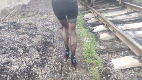 Fucked Hottie in Stiletto Heels and in Stockings on Train