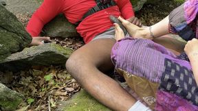 Shooting cum everywhere, another forest footjob toejob draining, size 9 milf feet on bbc, side pov