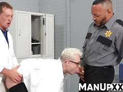 Horny dude rams his dick in a white mans mouth
