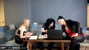 Tiny cock&#x1F32D; gets serviced with sloppy blowjobs in intimate job interview setup