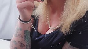 Blue Dress Outdoor Smoking – Long Blonde Hair Theresa Smoke