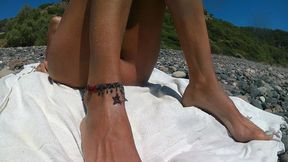 Public Beach Exhibitionist Sunbathes and Masturbs Underwater