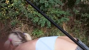 Beautiful blonde girl taking a hard cock in the middle of the woods