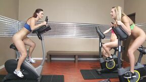 Dildo ride workout before lesbian threesome with Kenna James & friends