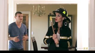 Big Tit Dark Hair Firefighter Angelina V Squirts Rough on a Huge-penis