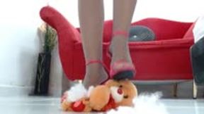 crushing a teddy bear in pink stiletto heels and nylons sexy