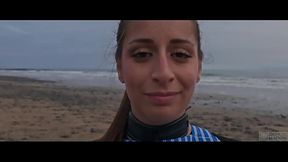 Silvia Soprano dominated on the Norwegian beach with rough slapping and kinky action