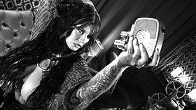 Watch Sabien DeMonia tease and pleasure in black and white with her huge tits and tight pussy