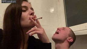 amateur close-up human ashtray and spitting femdom with smoking mistress sofi