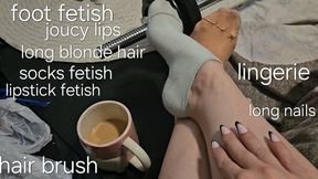 Fetish video clip of dirty socks, foot fetish, long nails, lipstick fetish, lingerie with Mistress GospodaricaEmma