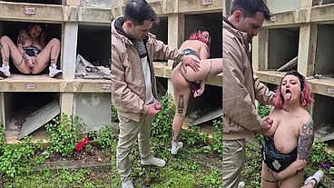 I'm on my way to see a deceased member of my family and I find a slutty, dirty whore masturbating on one of the graves and I end up sucking her off.