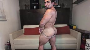 muscular guy farts and sniffs thongs and underwear