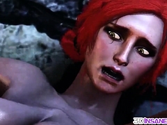 Redhead Triss fucked in threesome