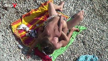 Beach Voyeur. Shy teen couple cant resist to fuck each other on nudist beach
