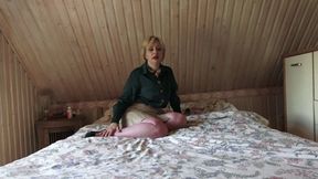 Pink nylons and both holes masturbated - part 1