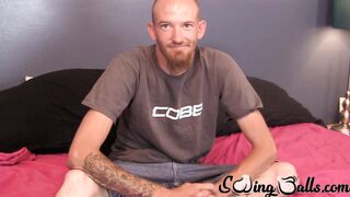 Homosexual dude John cracking jokes and stroking cock solo